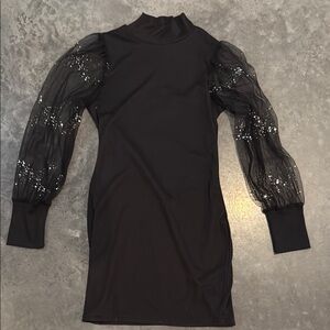 Elegant Black Dress with Sheer Sleeves